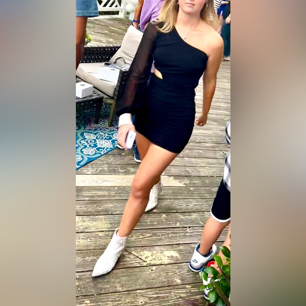 Chic Asymmetrical Black Mini Dress